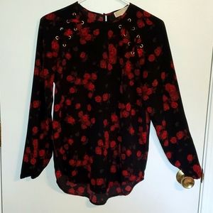 Michael Michael Kors women's S black with red roses floral blouse